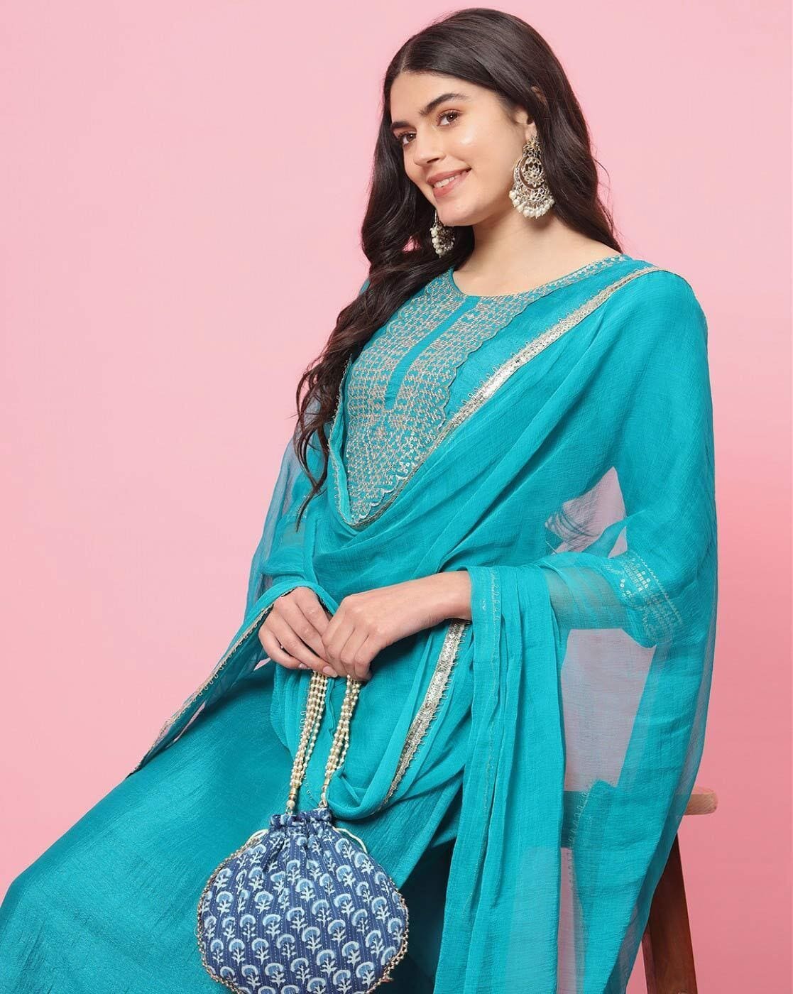 1117Wx1400H-467069647-green-MODEL3.jpg Women Embroidered Straight Kurta Set - Image 1