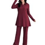 Women's Solid Color Two-Piece Set | Long Sleeve Top & Wide Leg Pants Co-ord Set