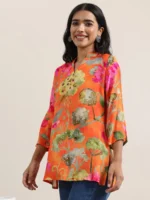 Orange Printed Silk Blend Tunic - Image 2