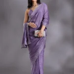 Violet Silver Stonework Satin Saree